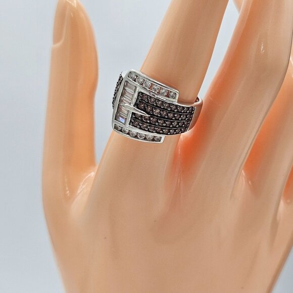 Ross Simmons Sterling Silver Buckle Ring With Black Clear CZ Stones Size 8.5 - Picture 8 of 9